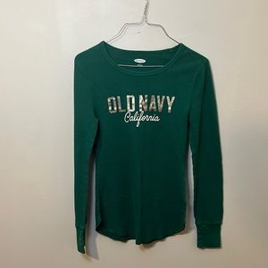 Old Navy Green Long Sleeve Tee with Gold and White Logo